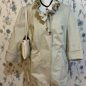 Cotton Cream Vintage Ruffle Collar Belted Button Down Jacket